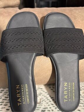 Taryn Rose Black Knit Slide Sandals